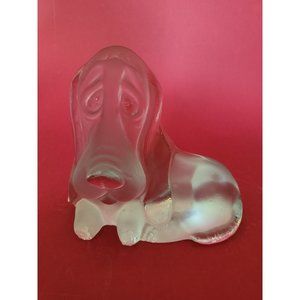 Vintage Bassett Dog Figurine Frosted Glass Handmade by Viking Glass Company